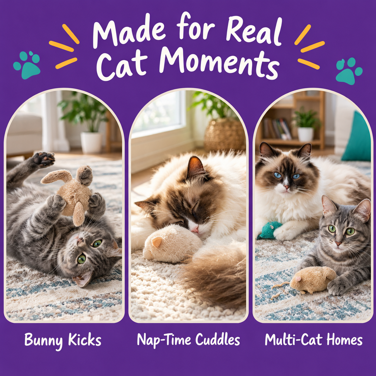 Real cat moments with LitterBond Curly Sherpa Catnip Animals