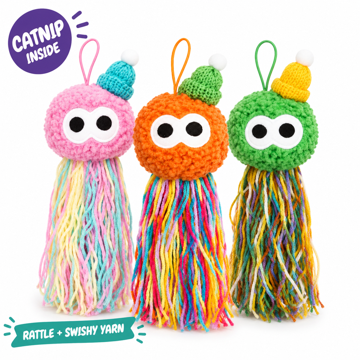 LitterBond Catnip Yarn Octopuses: catnip inside, rattle + swishy yarn