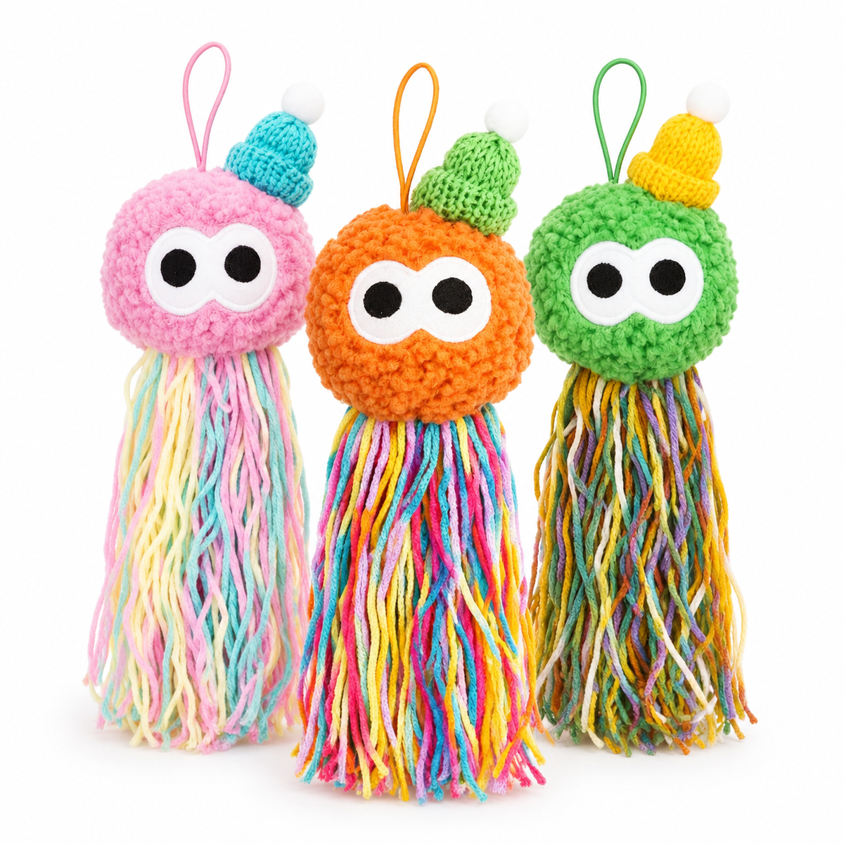LitterBond Catnip Yarn Octopuses, assorted 3-pack on a white background