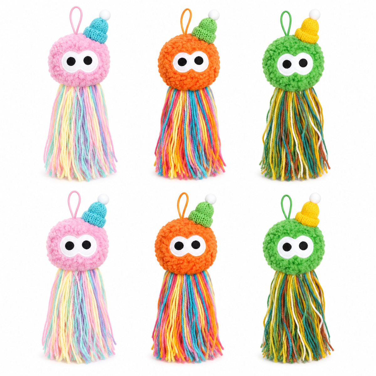 LitterBond Catnip Yarn Octopuses, assorted 6-pack on a white background