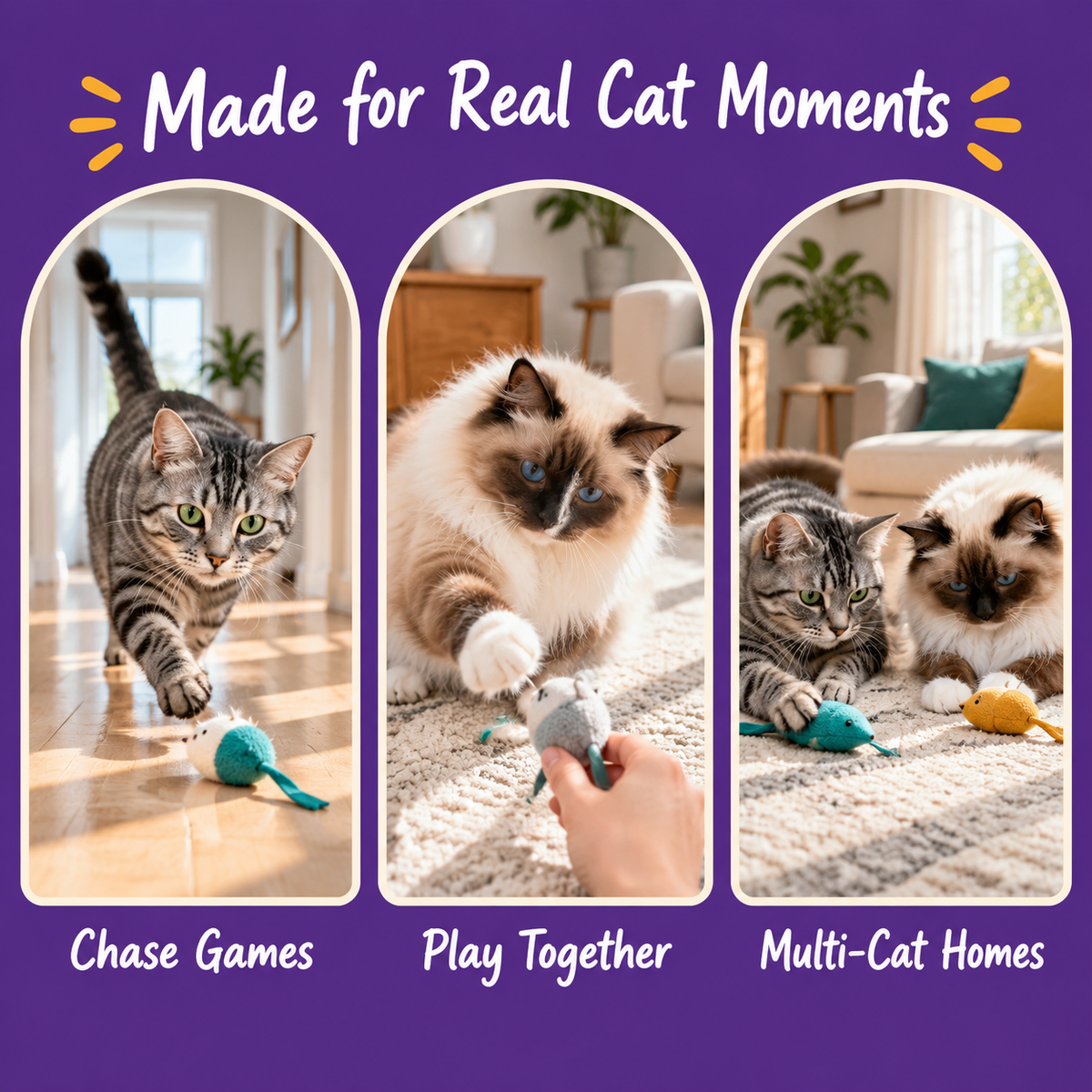 Real cat moments with LitterBond Textured Catnip Mouse Trios