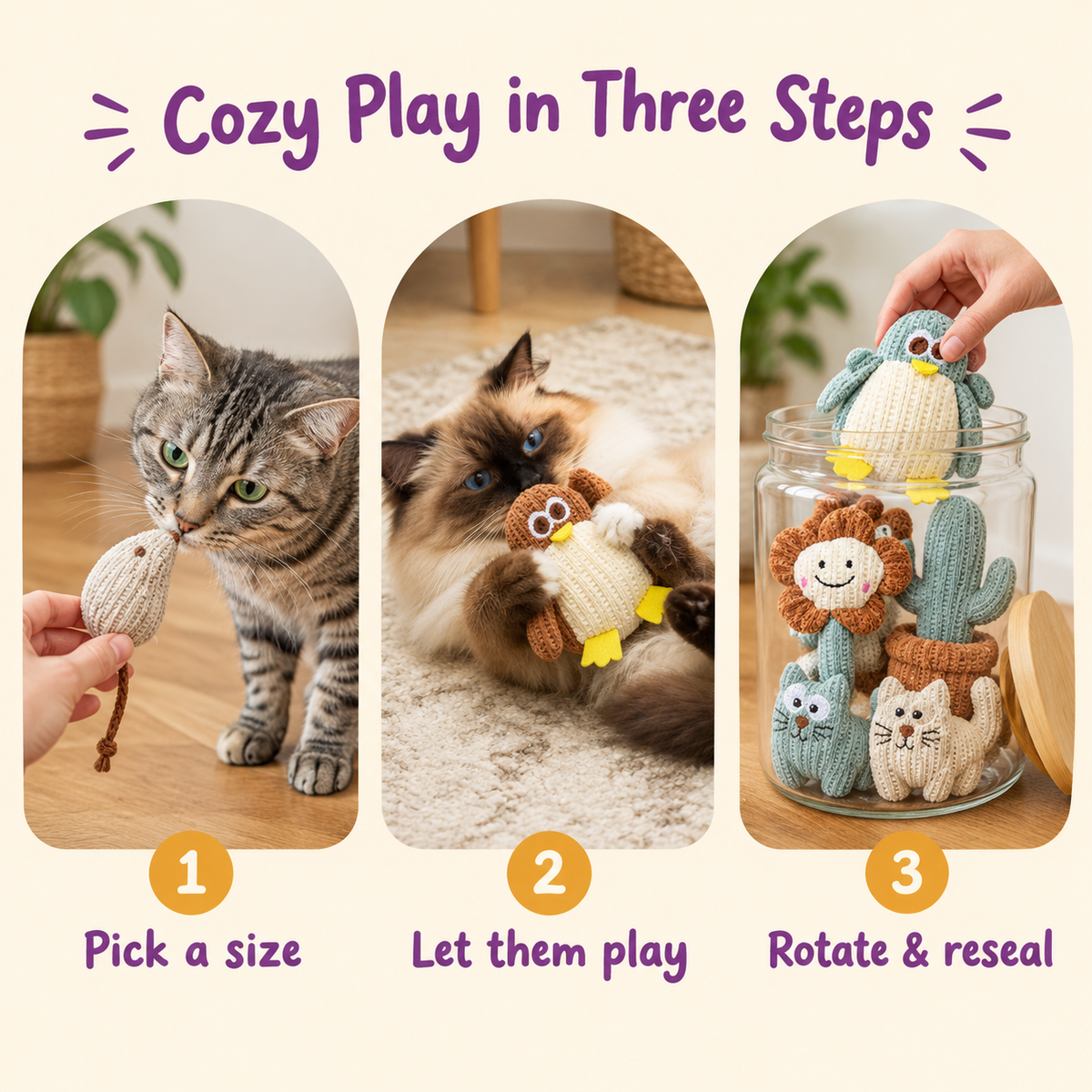 Cozy Play in Three Steps: how to play with LitterBond Chunky Knit Catnip Toys