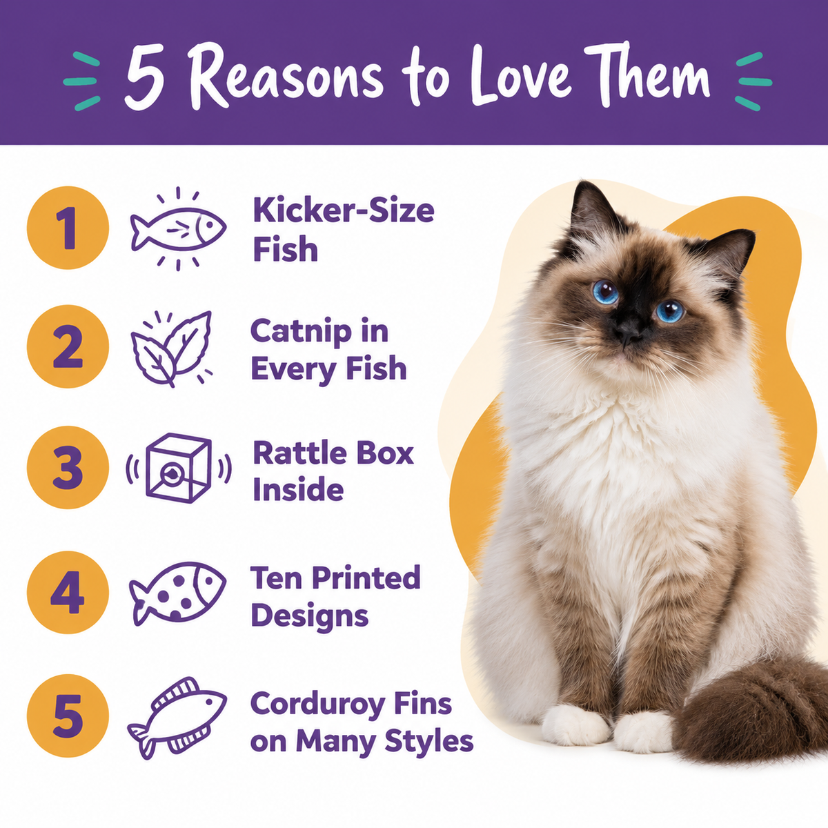 5 reasons to love LitterBond Printed Catnip Fish Kickers