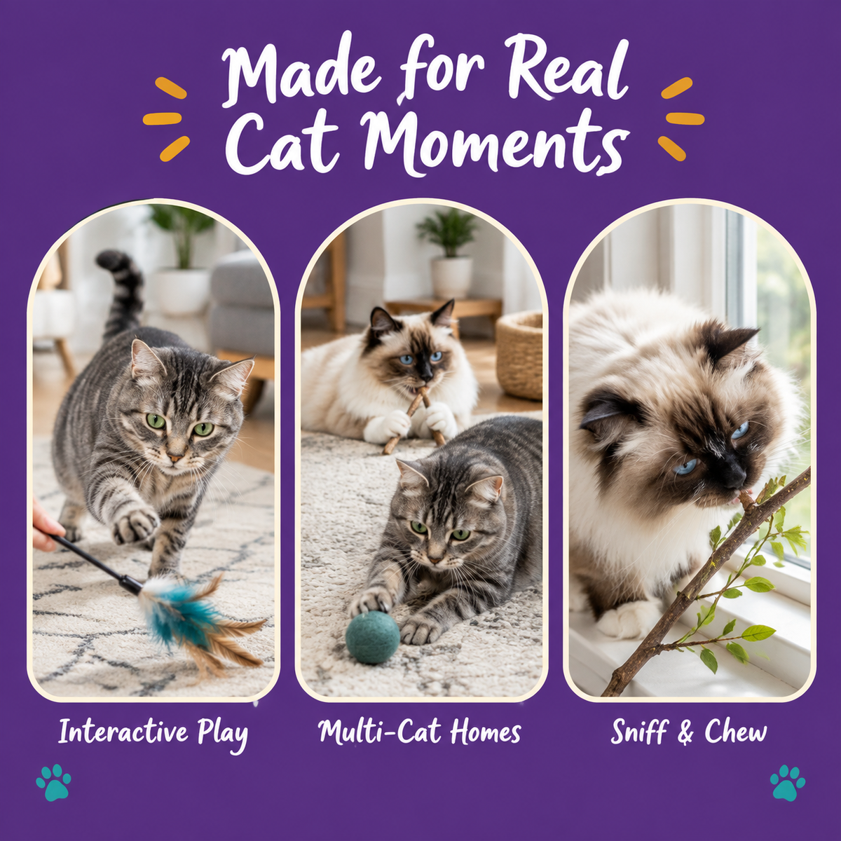 Real cat moments with LitterBond Rustic Owls & Feather Balls