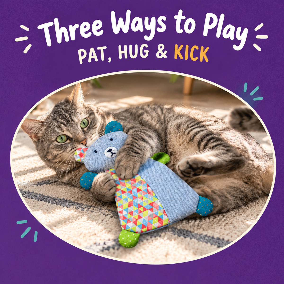 Cat playing with LitterBond Patchwork Crinkle Bears: Three Ways to Play
