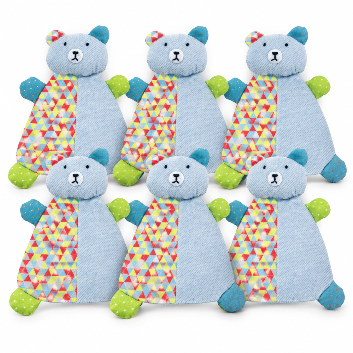 LitterBond Patchwork Crinkle Bears, assorted 6-pack on a white background