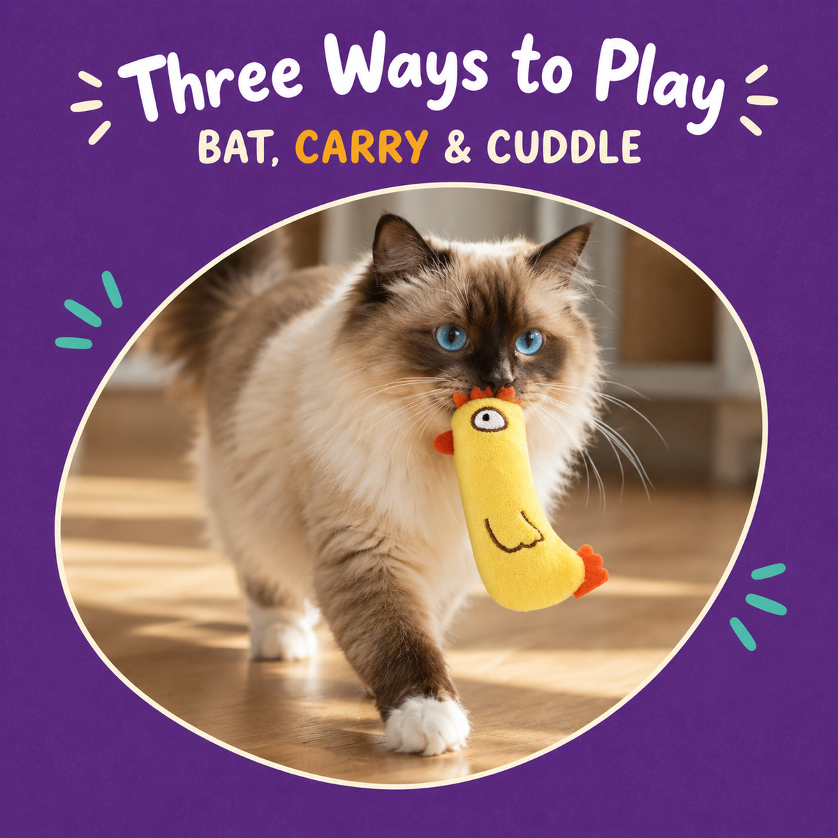 Cat playing with LitterBond Chick & Friends Catnip Plush: Three Ways to Play
