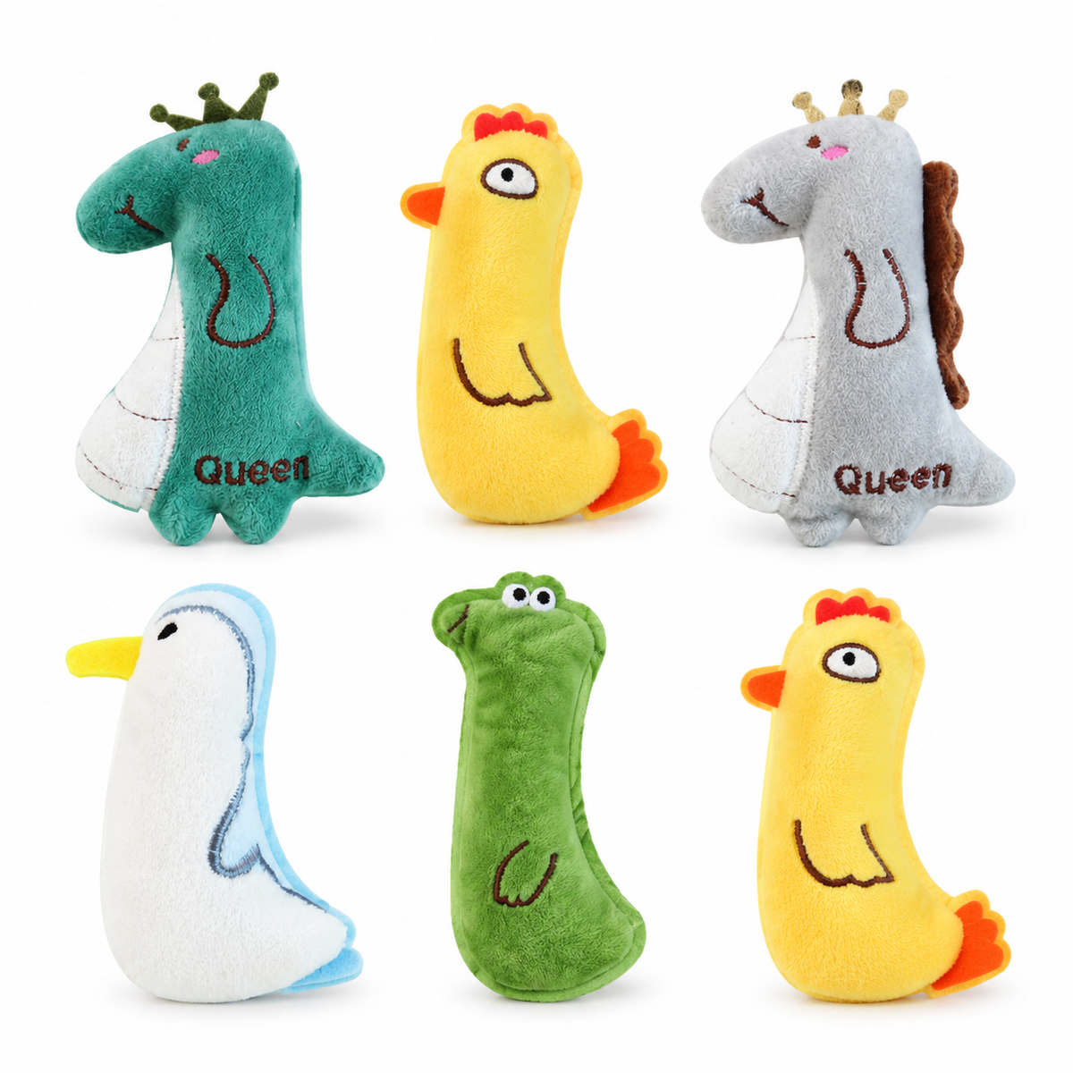 LitterBond Chick & Friends Catnip Plush, assorted 6-pack on a white background