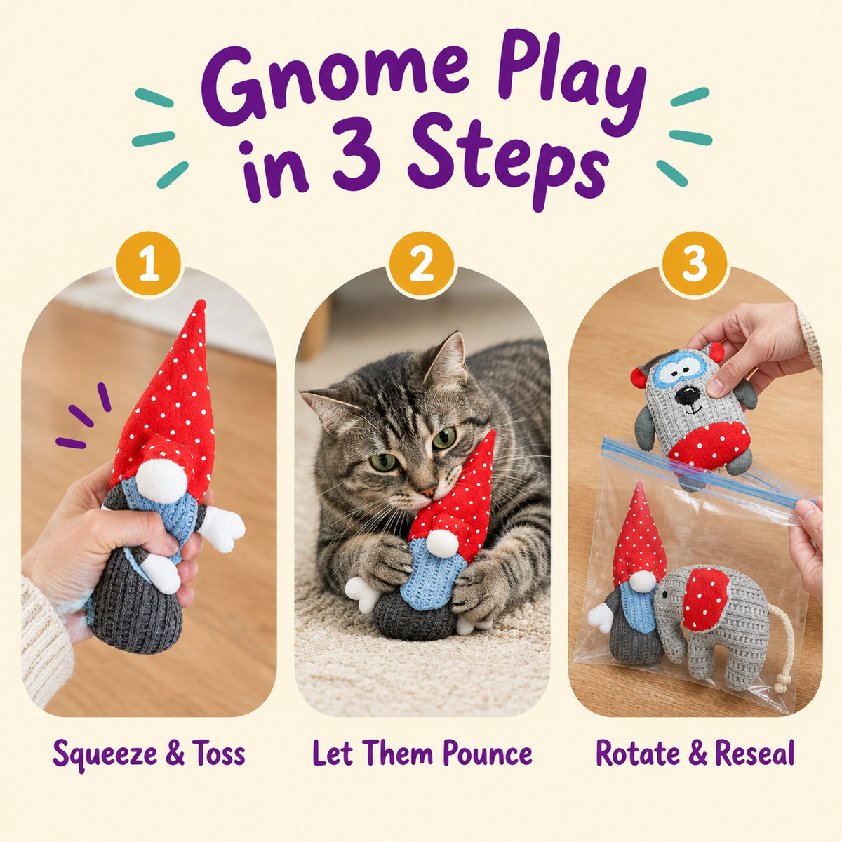 Gnome Play in 3 Steps: how to play with LitterBond Chenille Gnomes & Friends