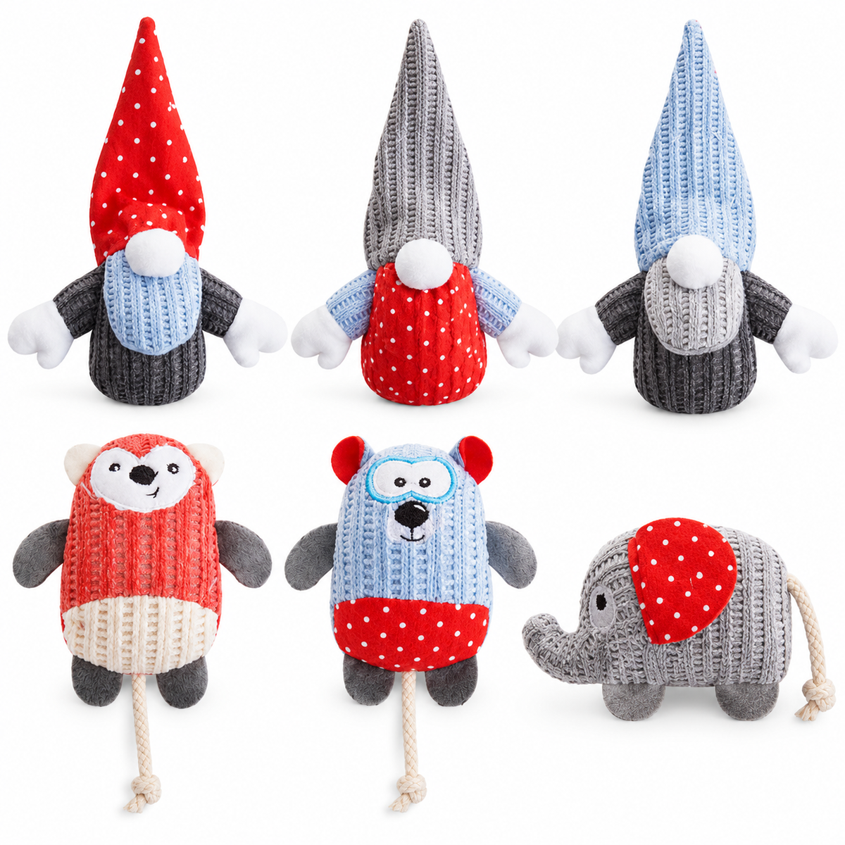 LitterBond Chenille Gnomes & Friends, assorted 6-pack on a white background