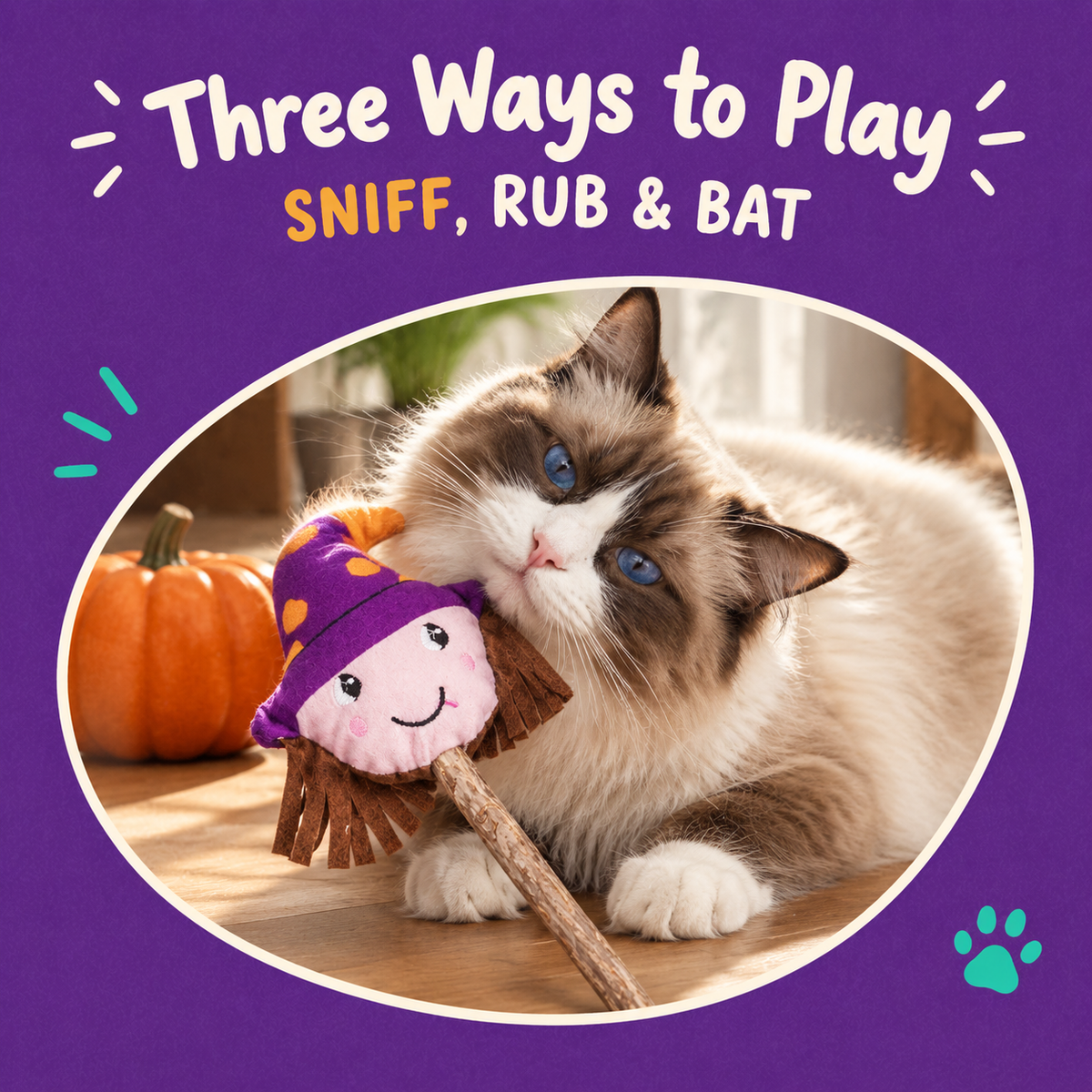 Cat playing with LitterBond Spooky Silvervine Stick Pals: Three Ways to Play