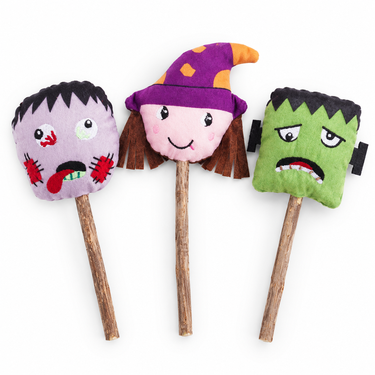 LitterBond Spooky Silvervine Stick Pals, assorted 3-pack on a white background