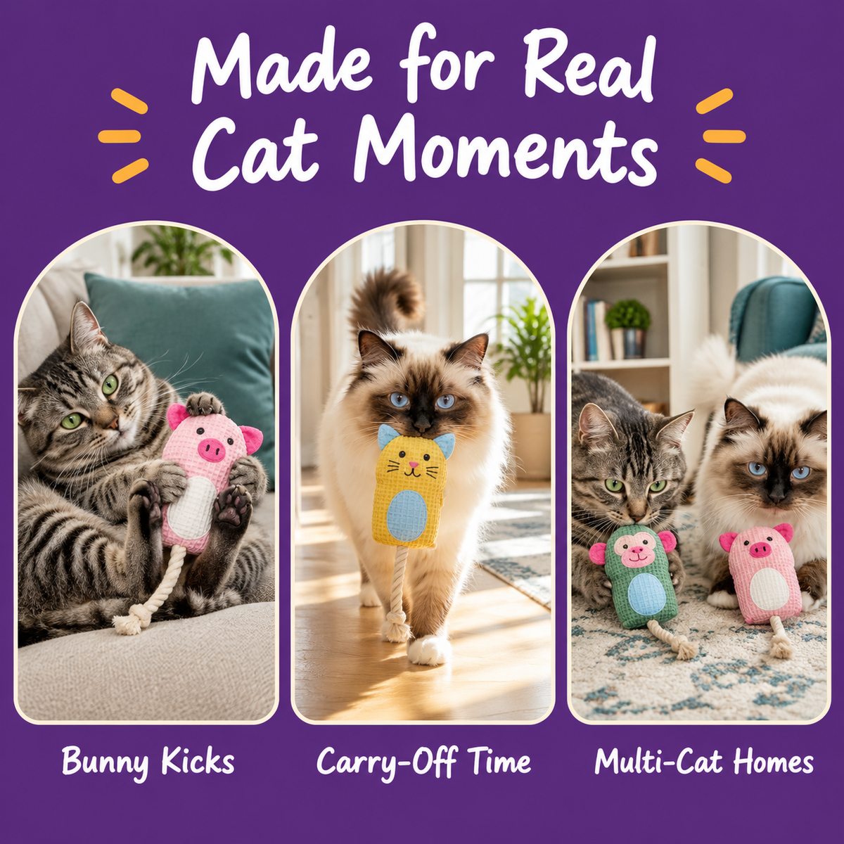 Real cat moments with LitterBond Waffle Cotton Animal Pals