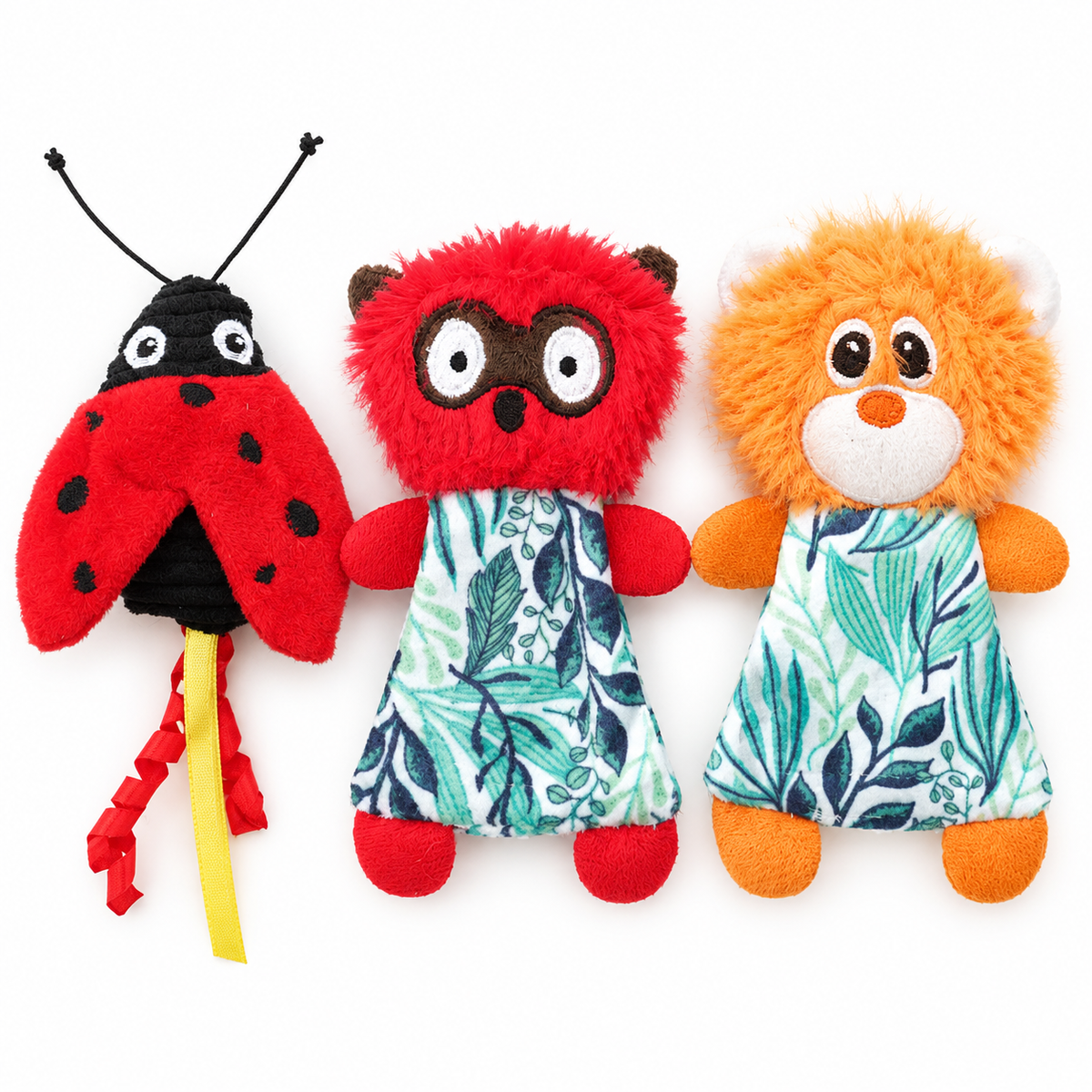 LitterBond Tropical Leaf Catnip Critters, assorted 3-pack on a white background