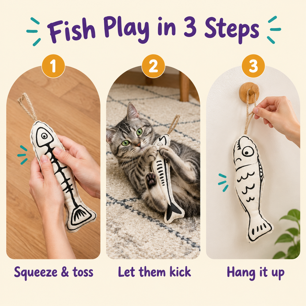 Fish Play in 3 Steps: how to play with LitterBond Ink Sketch Catnip Fish