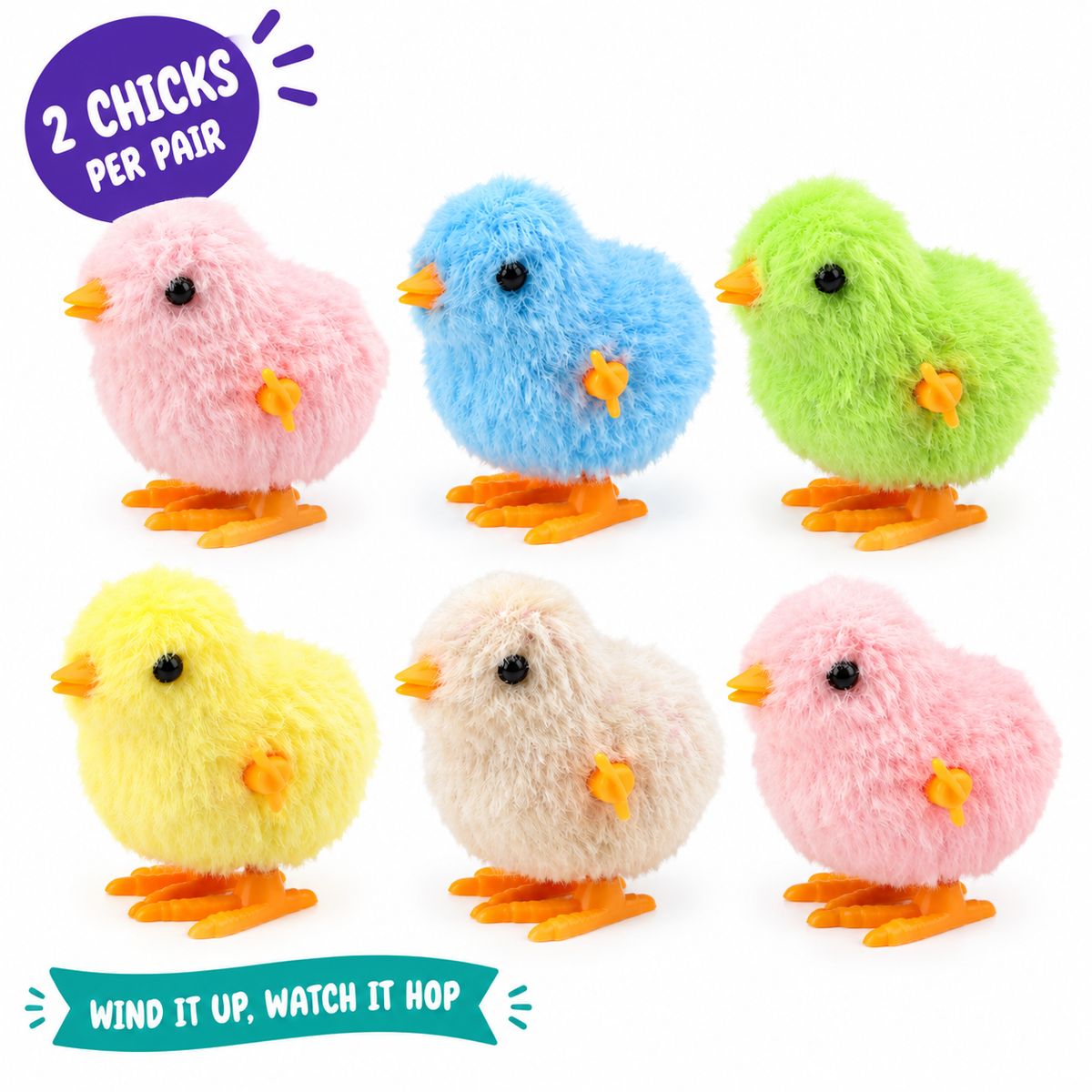 LitterBond Fluffy Wind-Up Chicks: 2 chicks per pair, wind it up, watch it hop