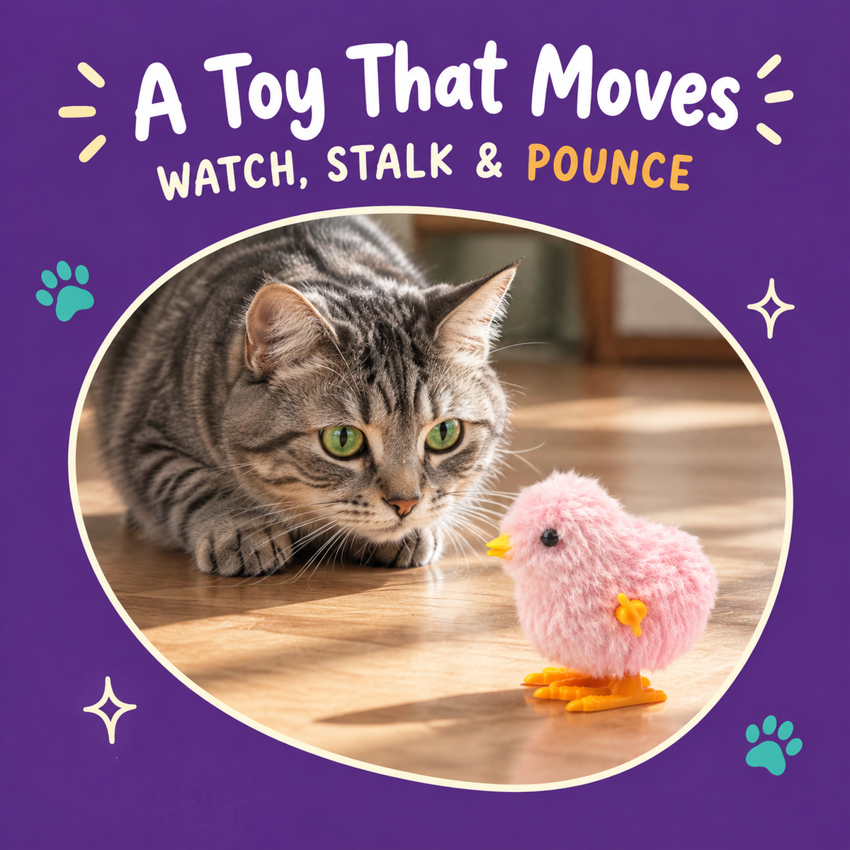 Cat playing with LitterBond Fluffy Wind-Up Chicks: A Toy That Moves