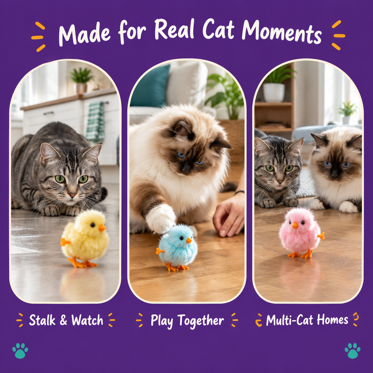 Real cat moments with LitterBond Fluffy Wind-Up Chicks