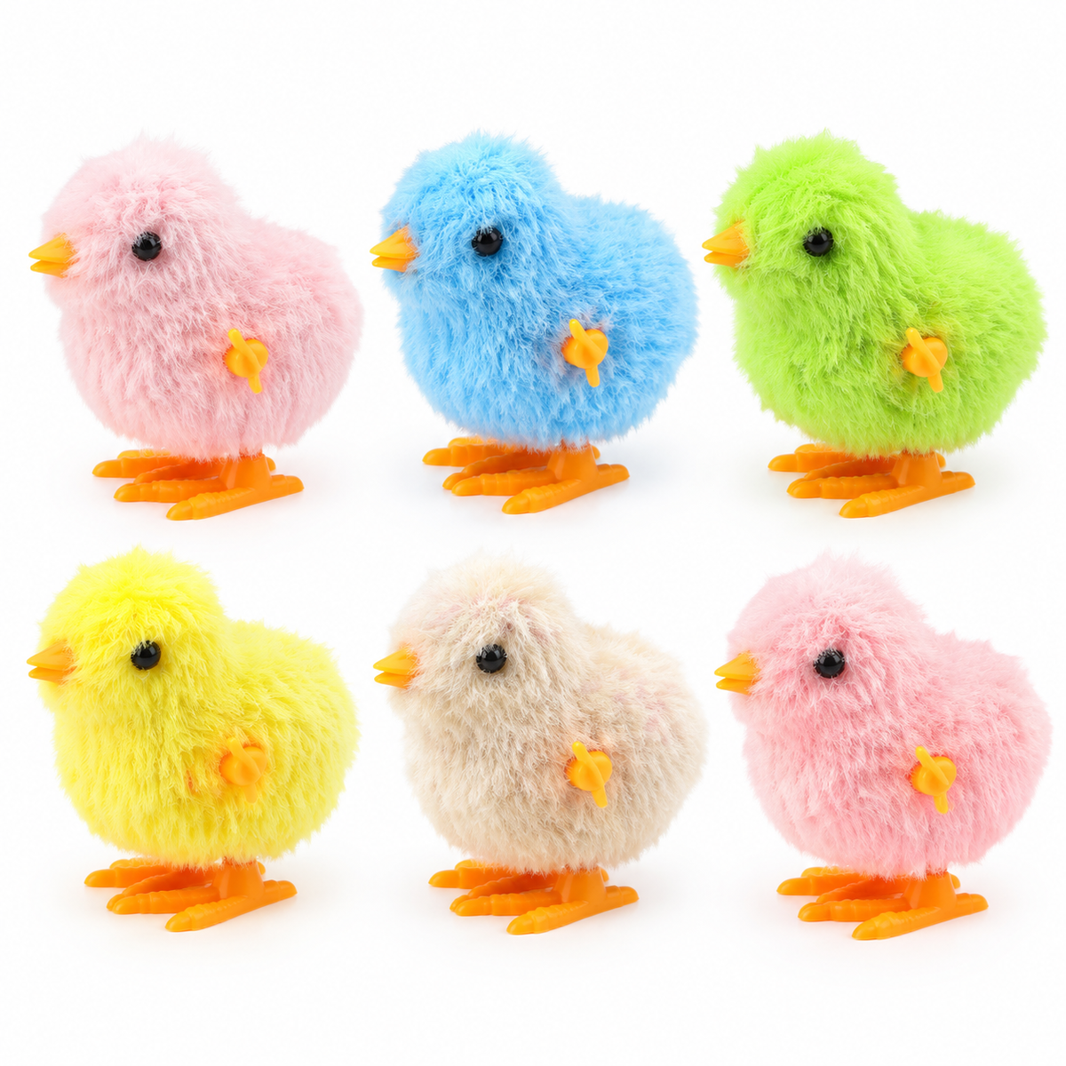 LitterBond Fluffy Wind-Up Chicks, assorted 3 pairs (6 chicks) on a white background