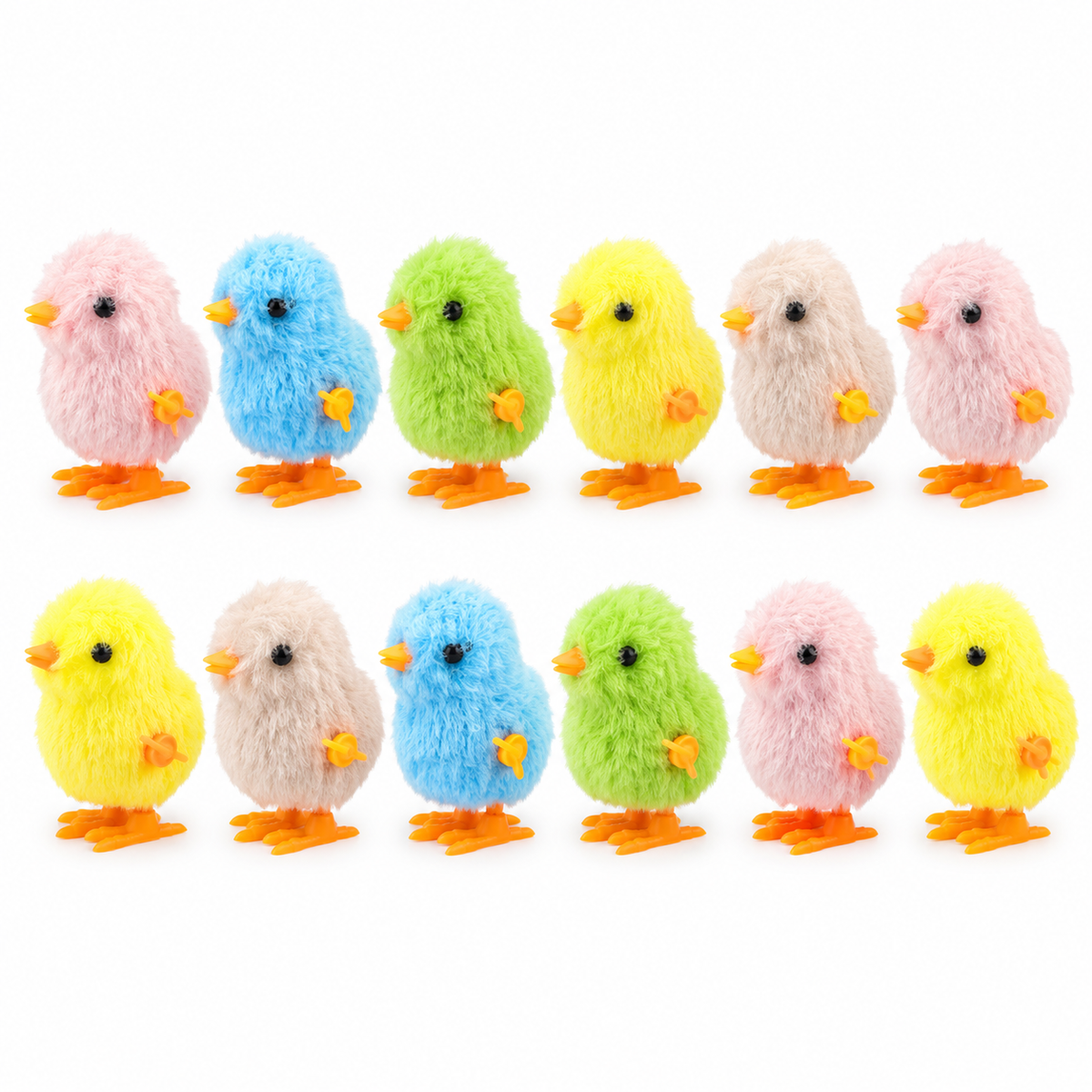 LitterBond Fluffy Wind-Up Chicks, assorted 6 pairs (12 chicks) on a white background