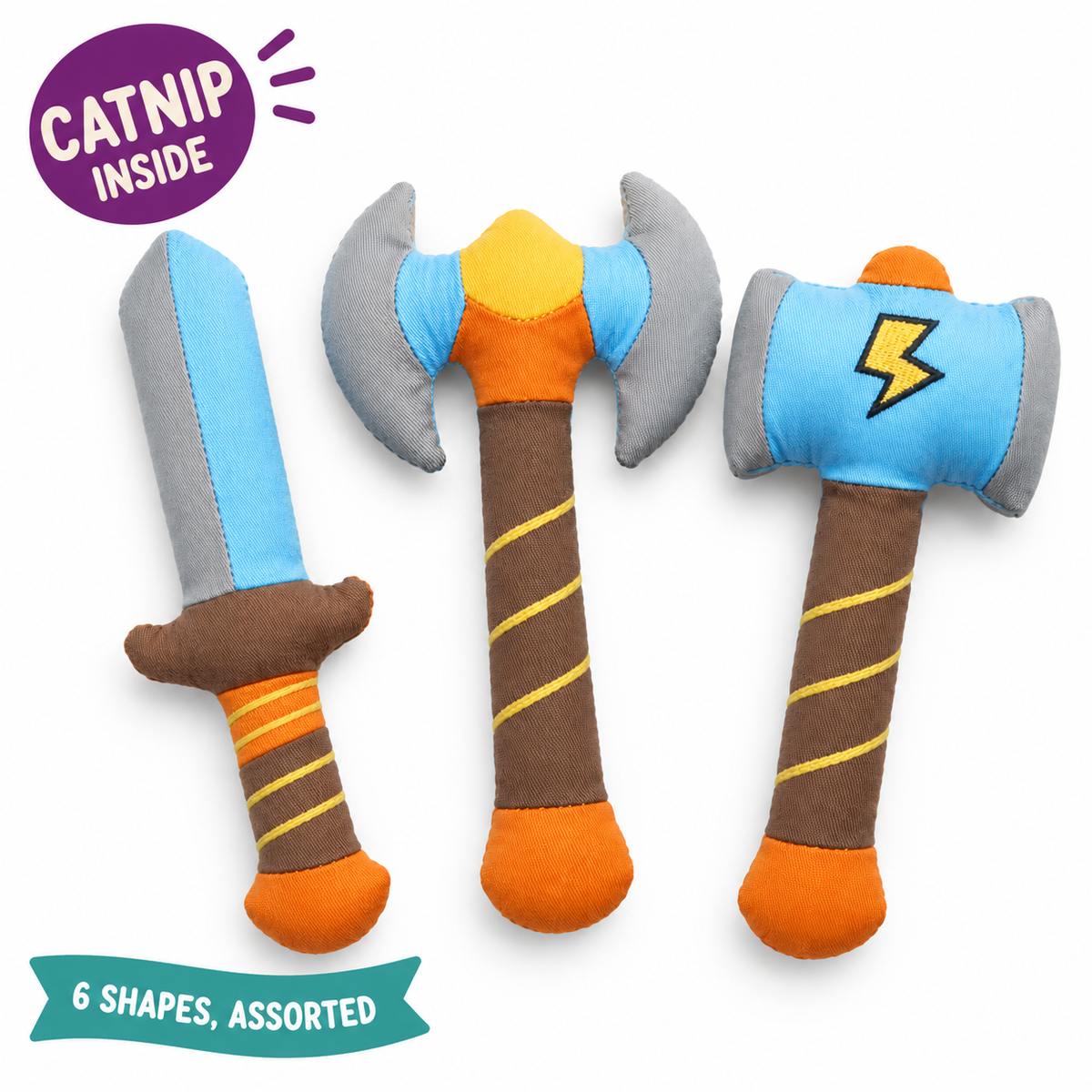 LitterBond Sword & Axe Catnip Kickers: catnip inside, 6 shapes, assorted