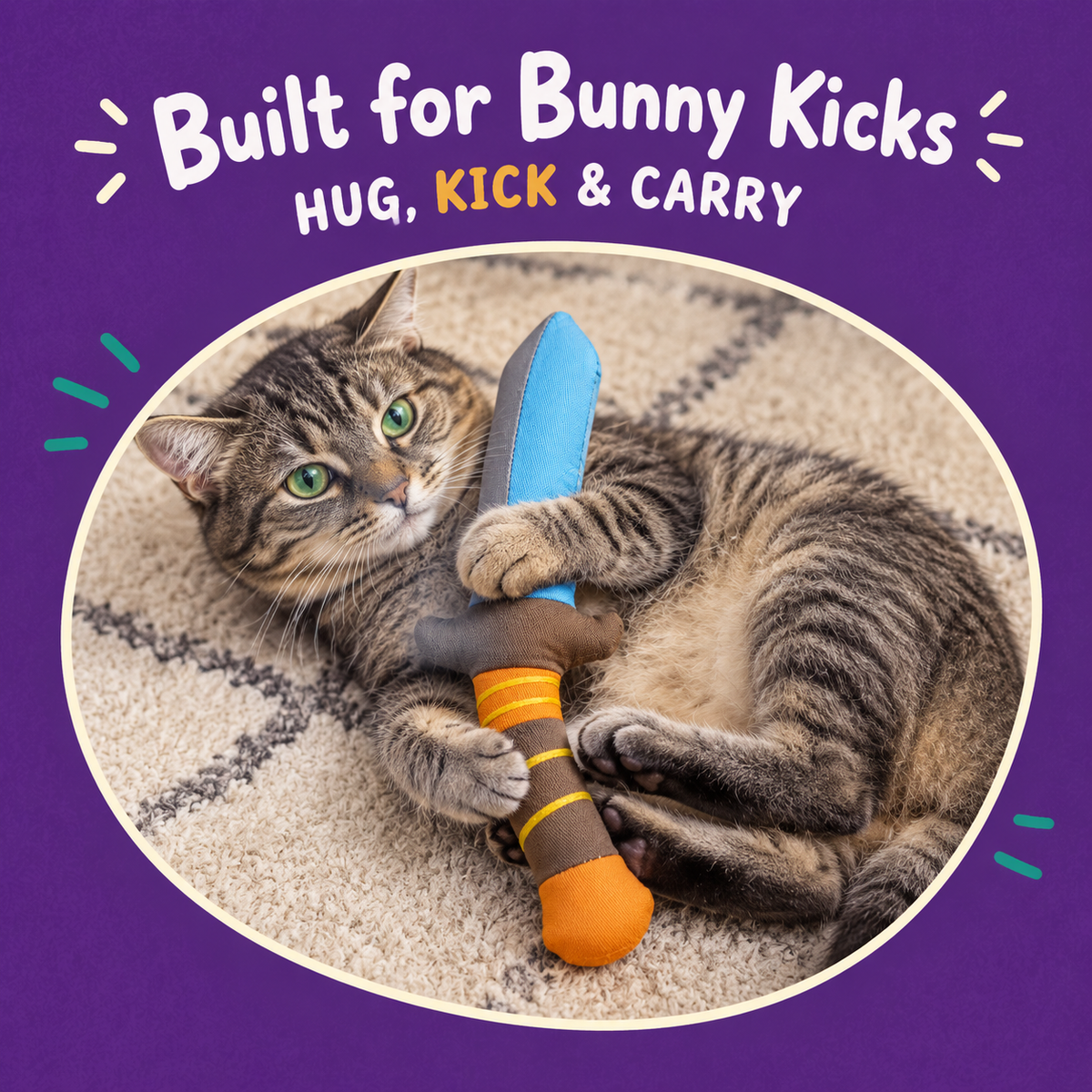 Cat playing with LitterBond Sword & Axe Catnip Kickers: Built for Bunny Kicks