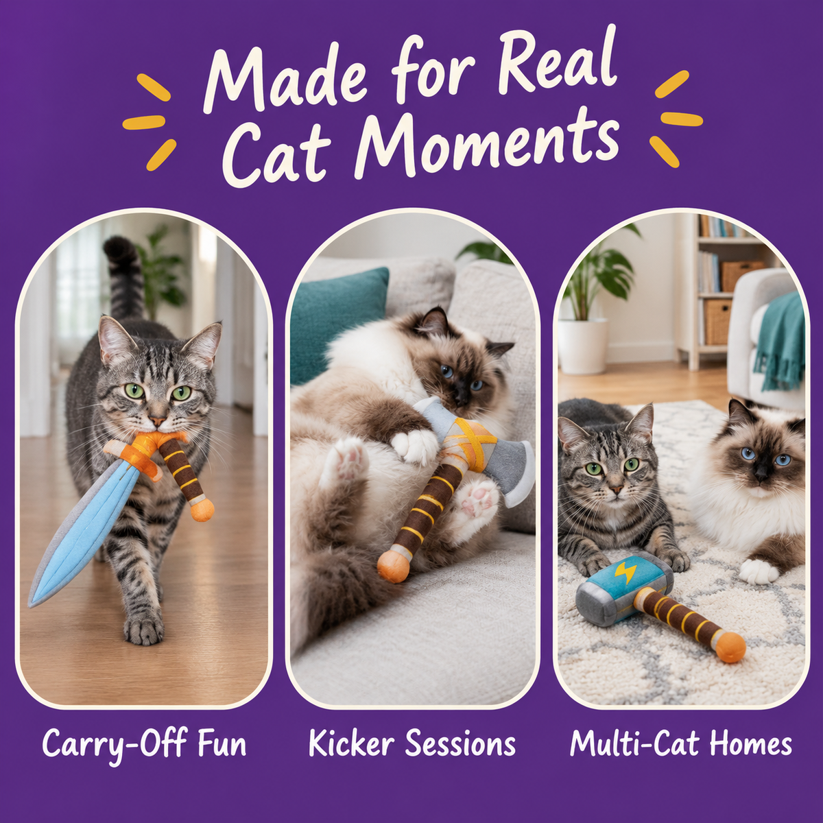 Real cat moments with LitterBond Sword & Axe Catnip Kickers
