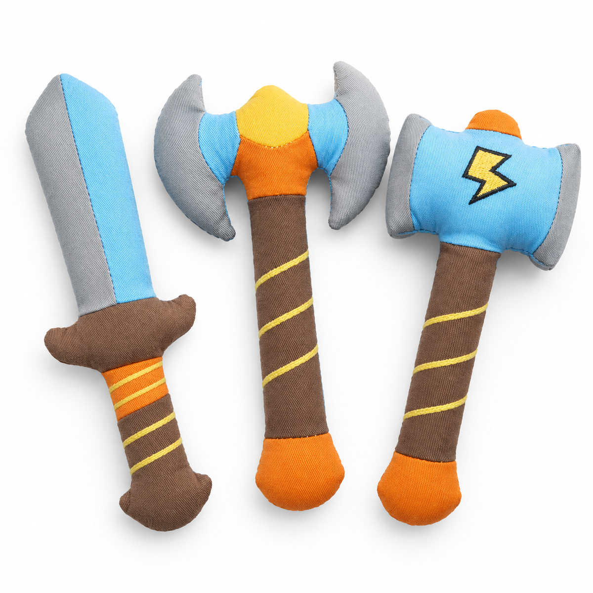 LitterBond Sword & Axe Catnip Kickers, assorted 3-pack on a white background