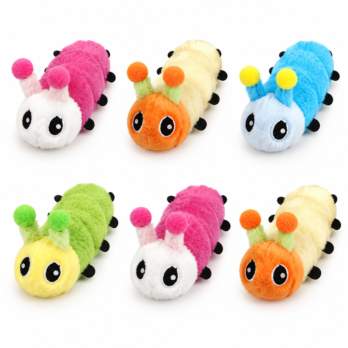 LitterBond Rainbow Catnip Caterpillars, assorted 6-pack on a white background