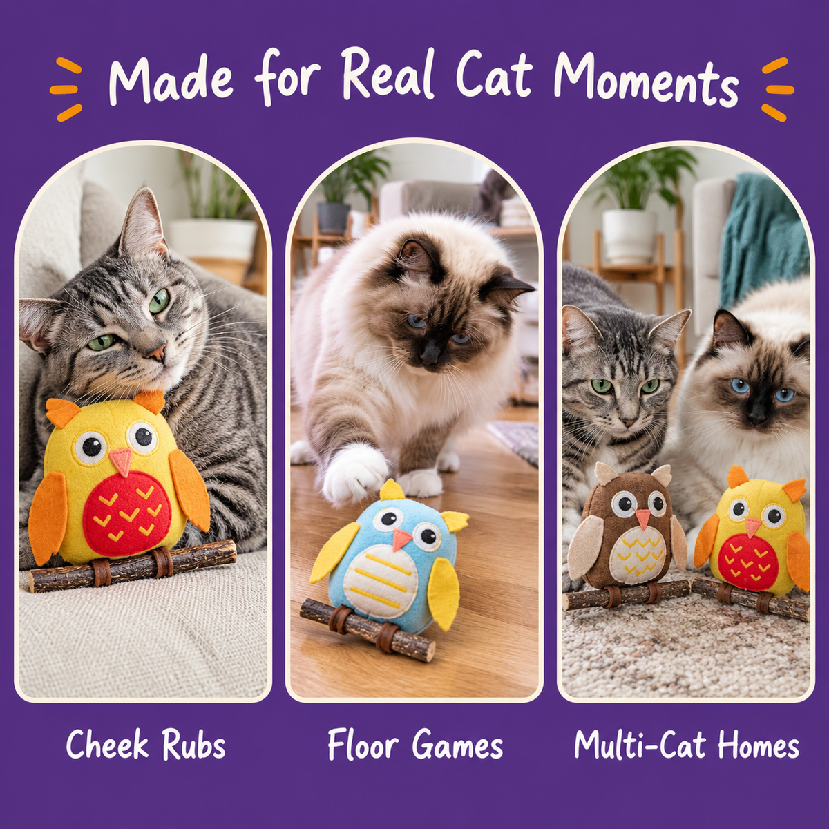 Real cat moments with LitterBond Owls on Silvervine Perches