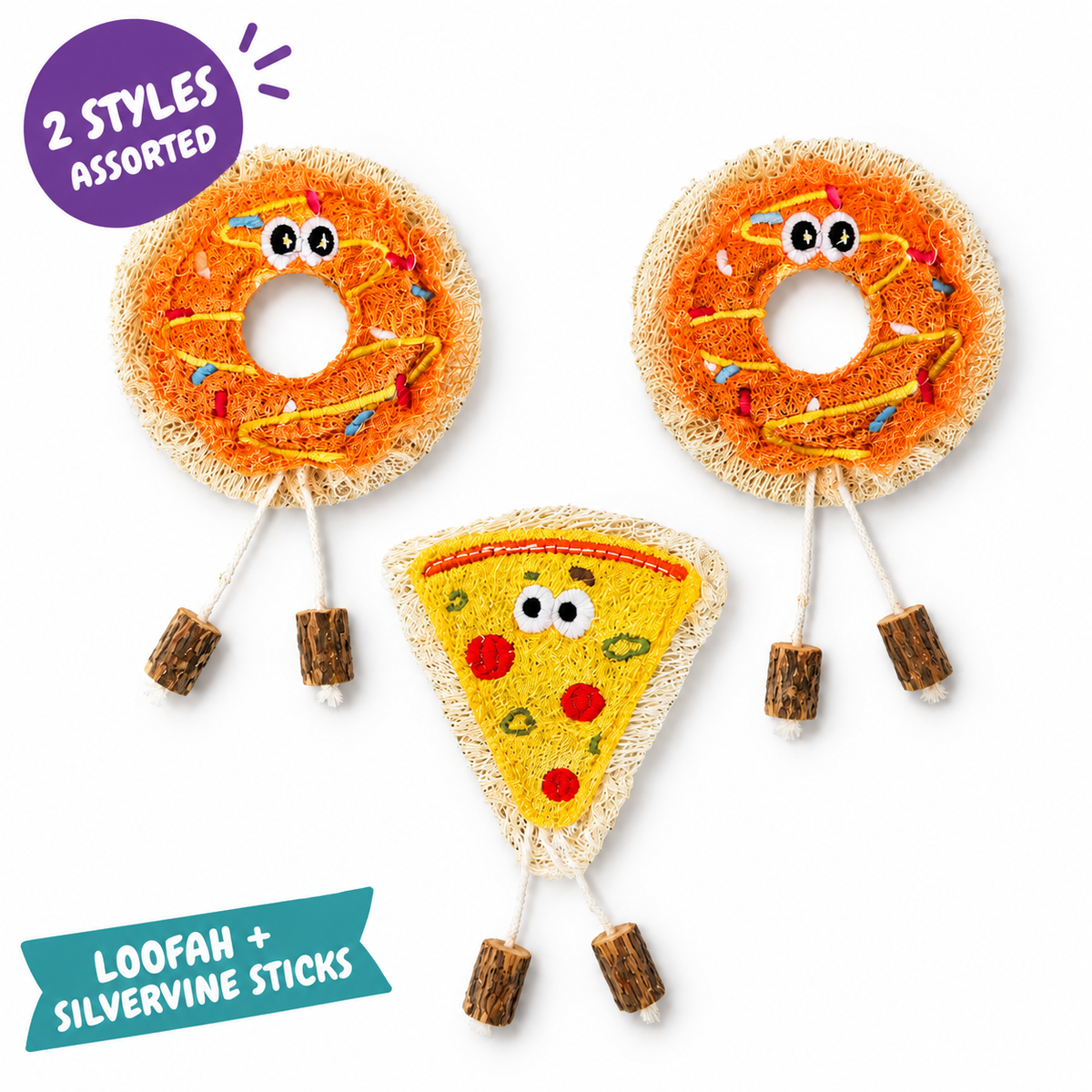 LitterBond Loofah Donut & Pizza Chews - key features