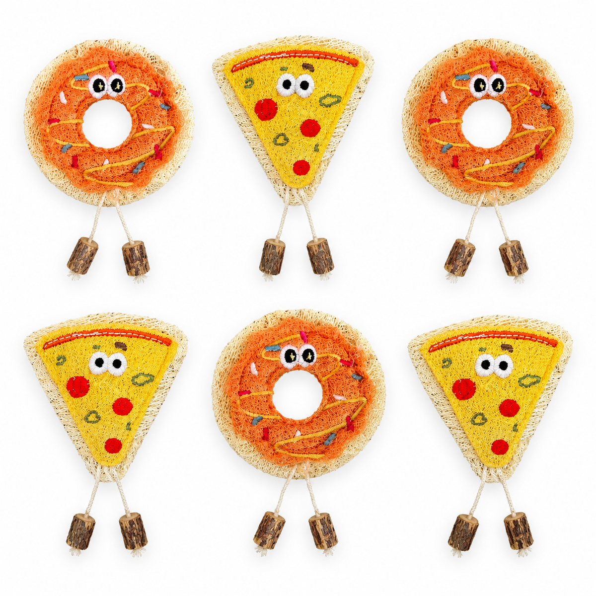 LitterBond Loofah Donut & Pizza Chews - 6-pack on white background