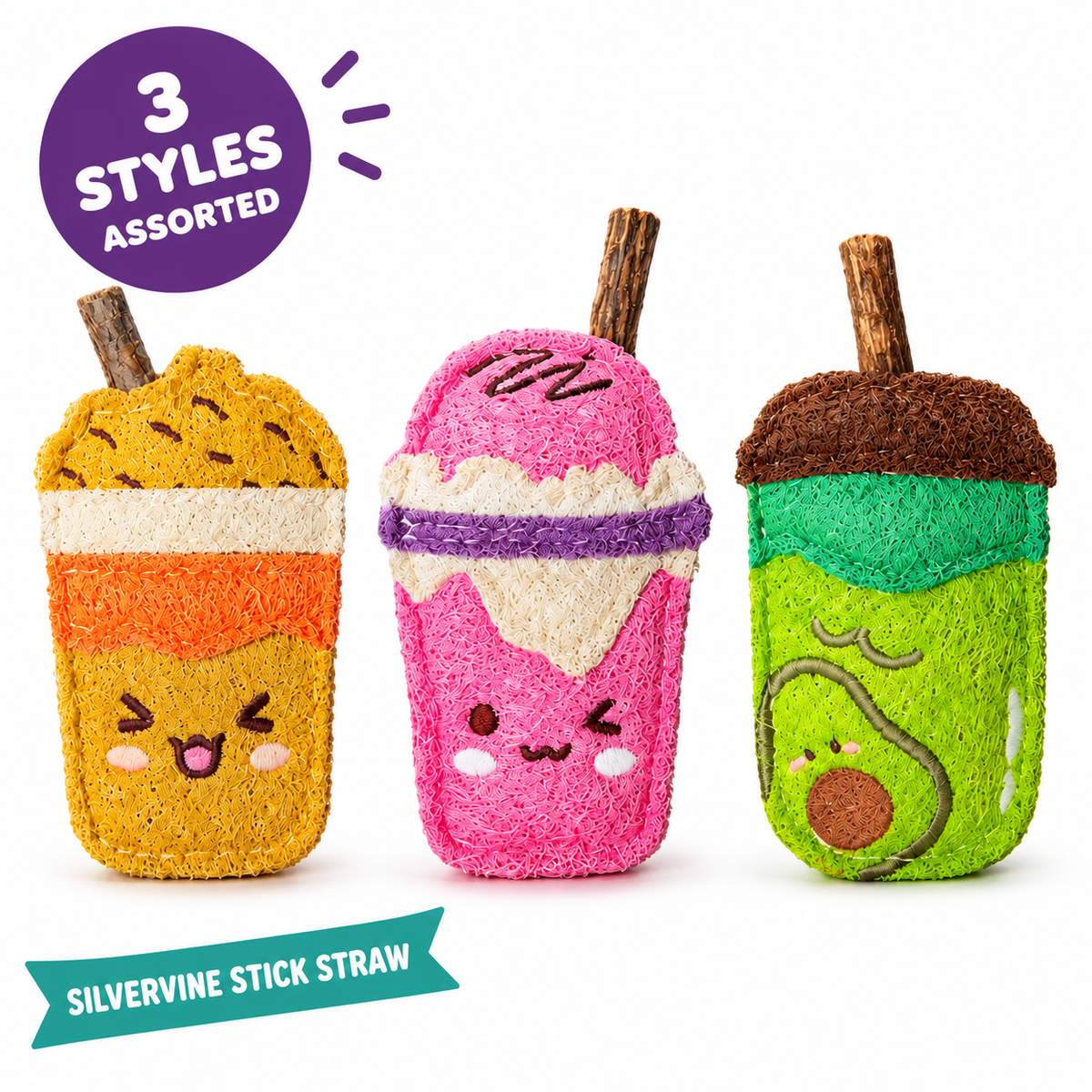 LitterBond Bubble Tea Loofah Chews - key features
