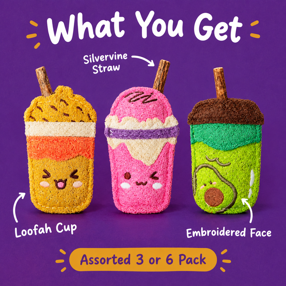 LitterBond Bubble Tea Loofah Chews - what you get