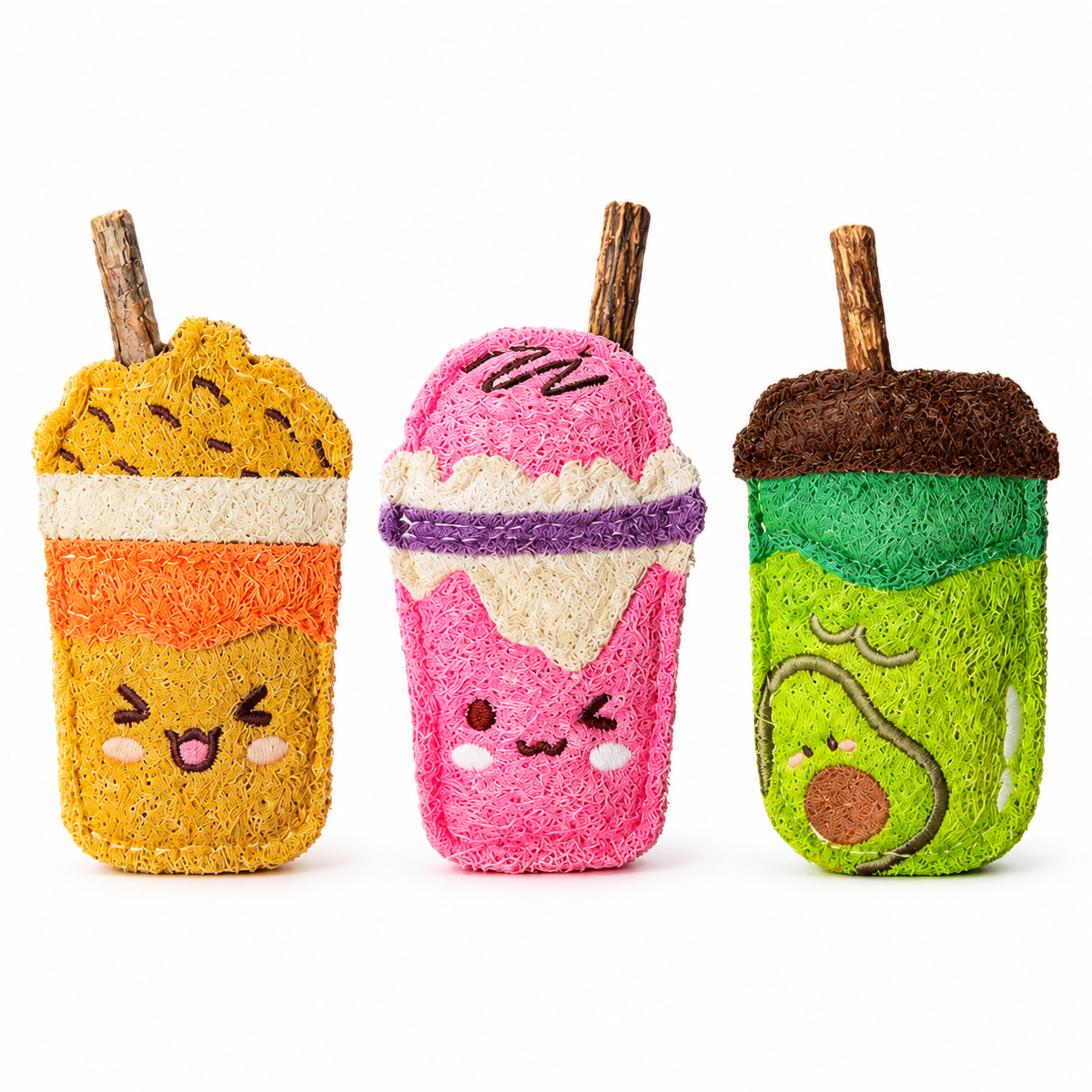 LitterBond Bubble Tea Loofah Chews on white background