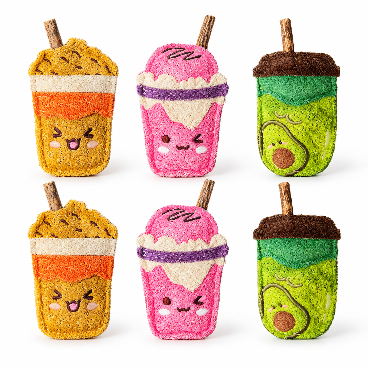 LitterBond Bubble Tea Loofah Chews - 6-pack on white background