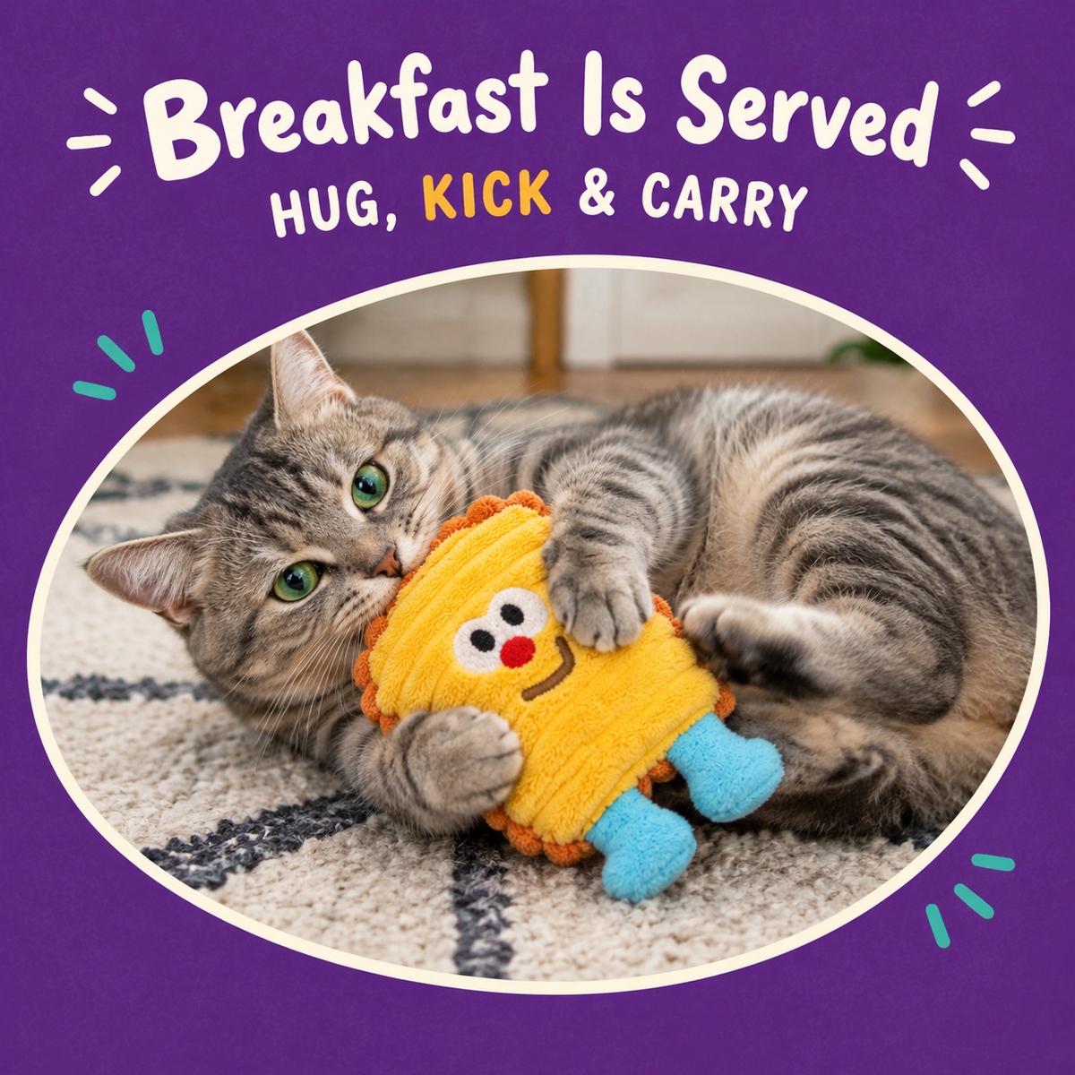LitterBond Breakfast Buddy Catnip Plushies - in use with a cat