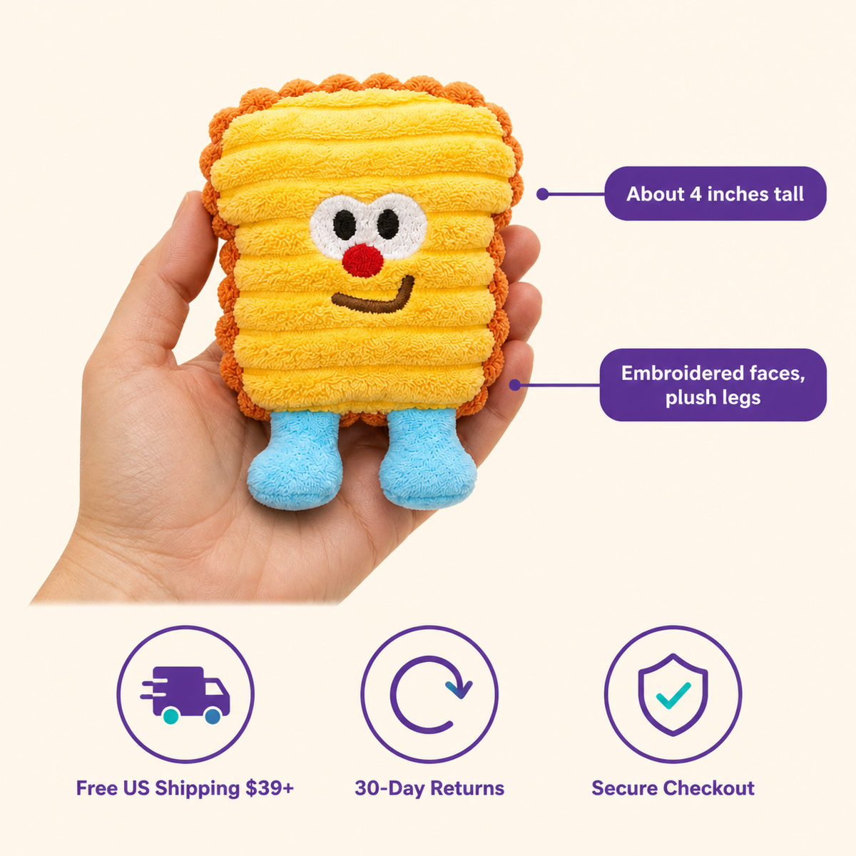 LitterBond Breakfast Buddy Catnip Plushies - size and details