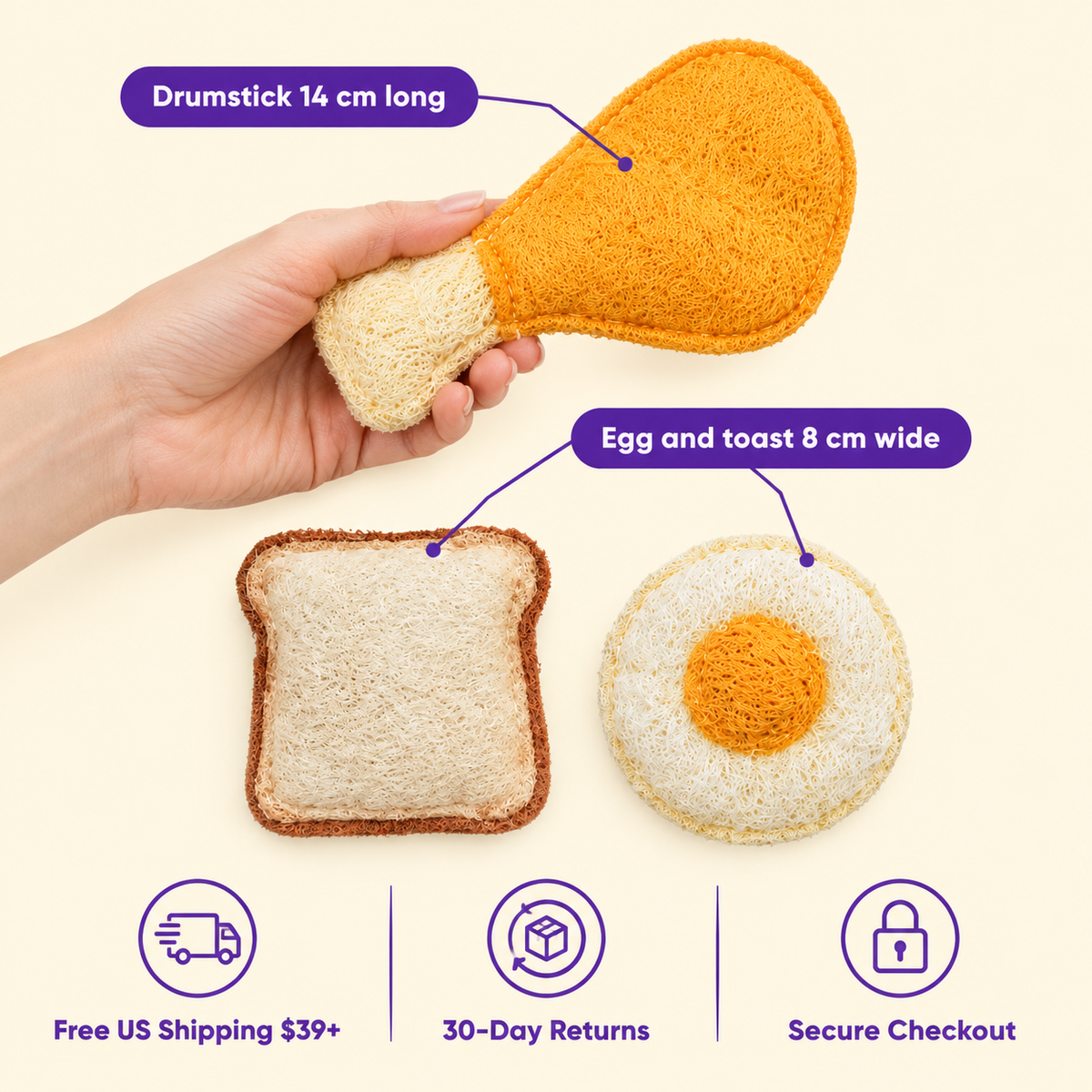LitterBond Loofah Breakfast Silvervine Chews - size and details