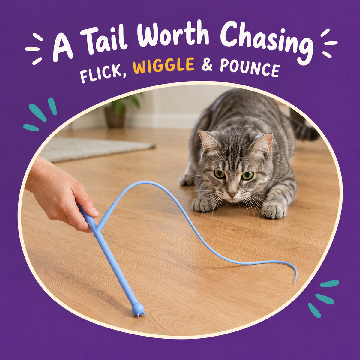 LitterBond Whippy Mouse Tail Wand - in use with a cat
