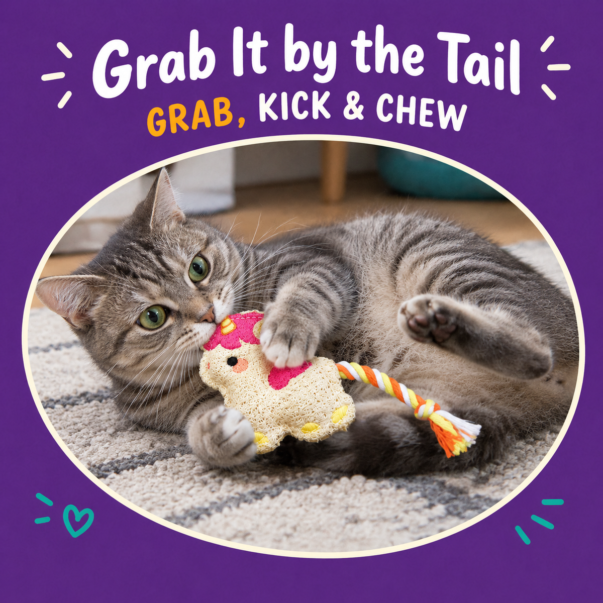 LitterBond Chubby Loofah Unicorns - in use with a cat