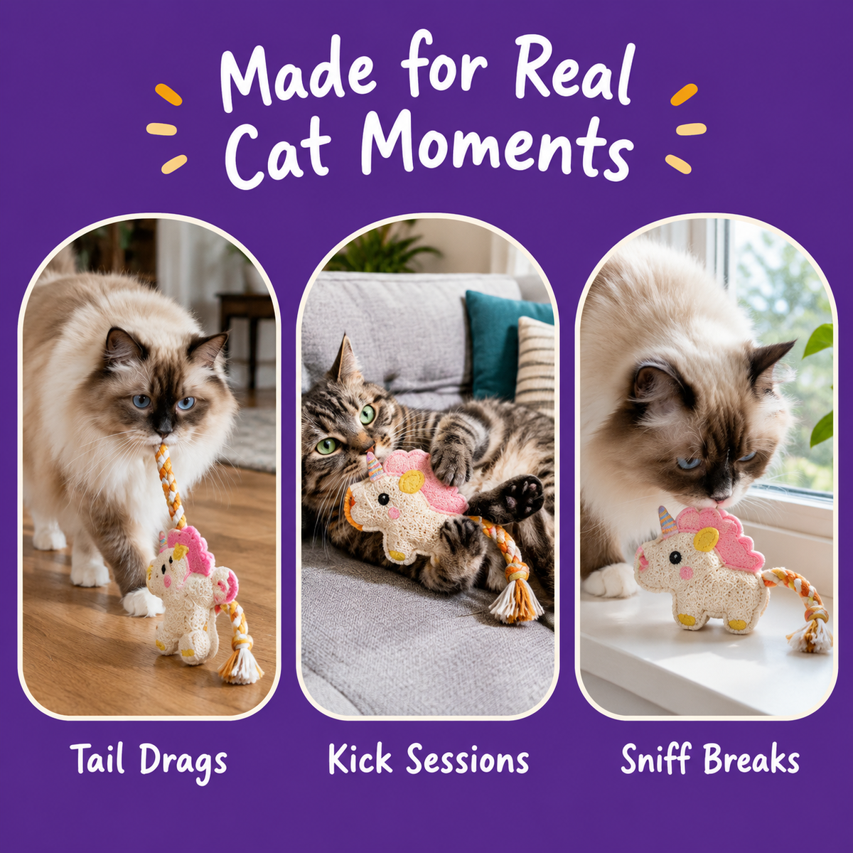 LitterBond Chubby Loofah Unicorns - real cat moments