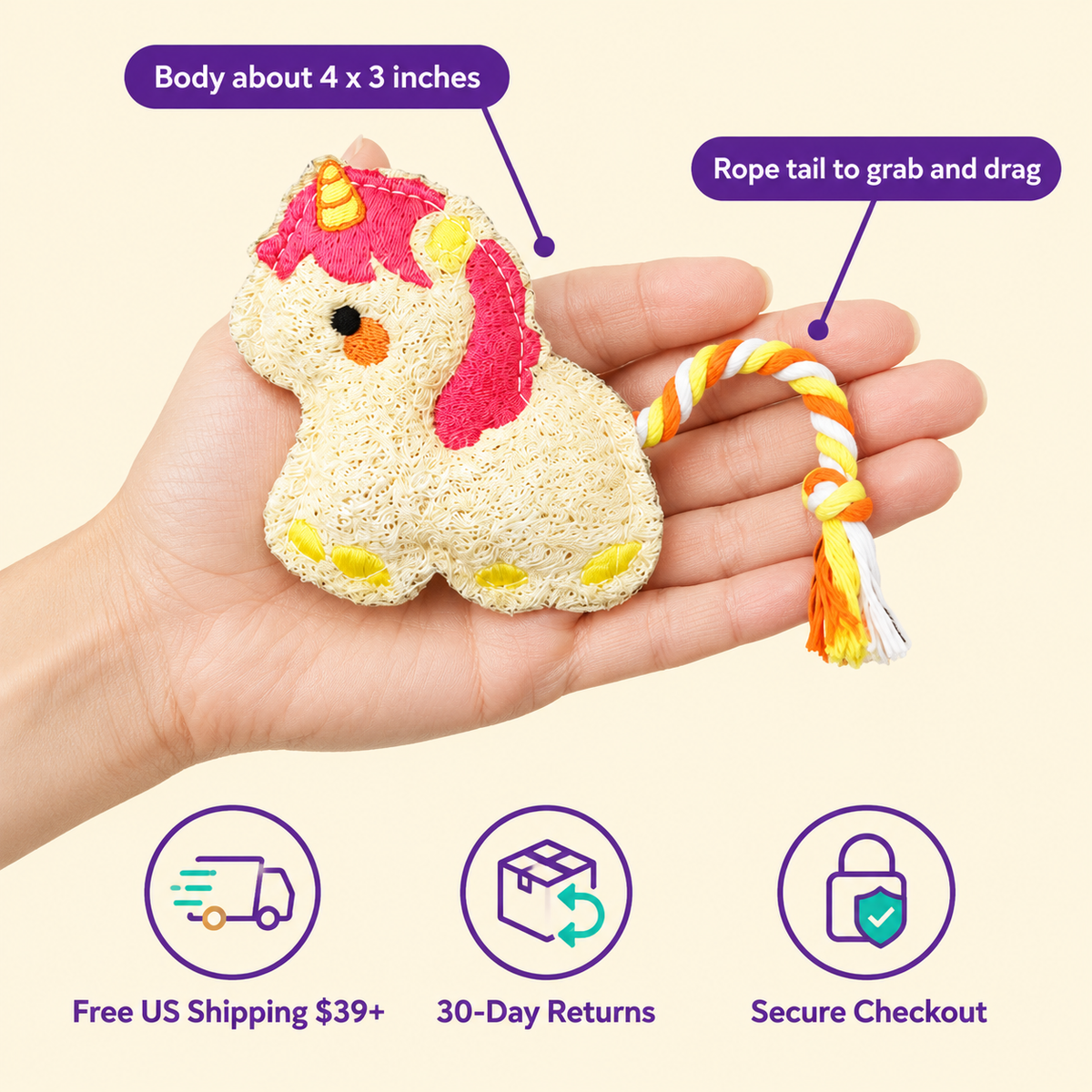 LitterBond Chubby Loofah Unicorns - size and details