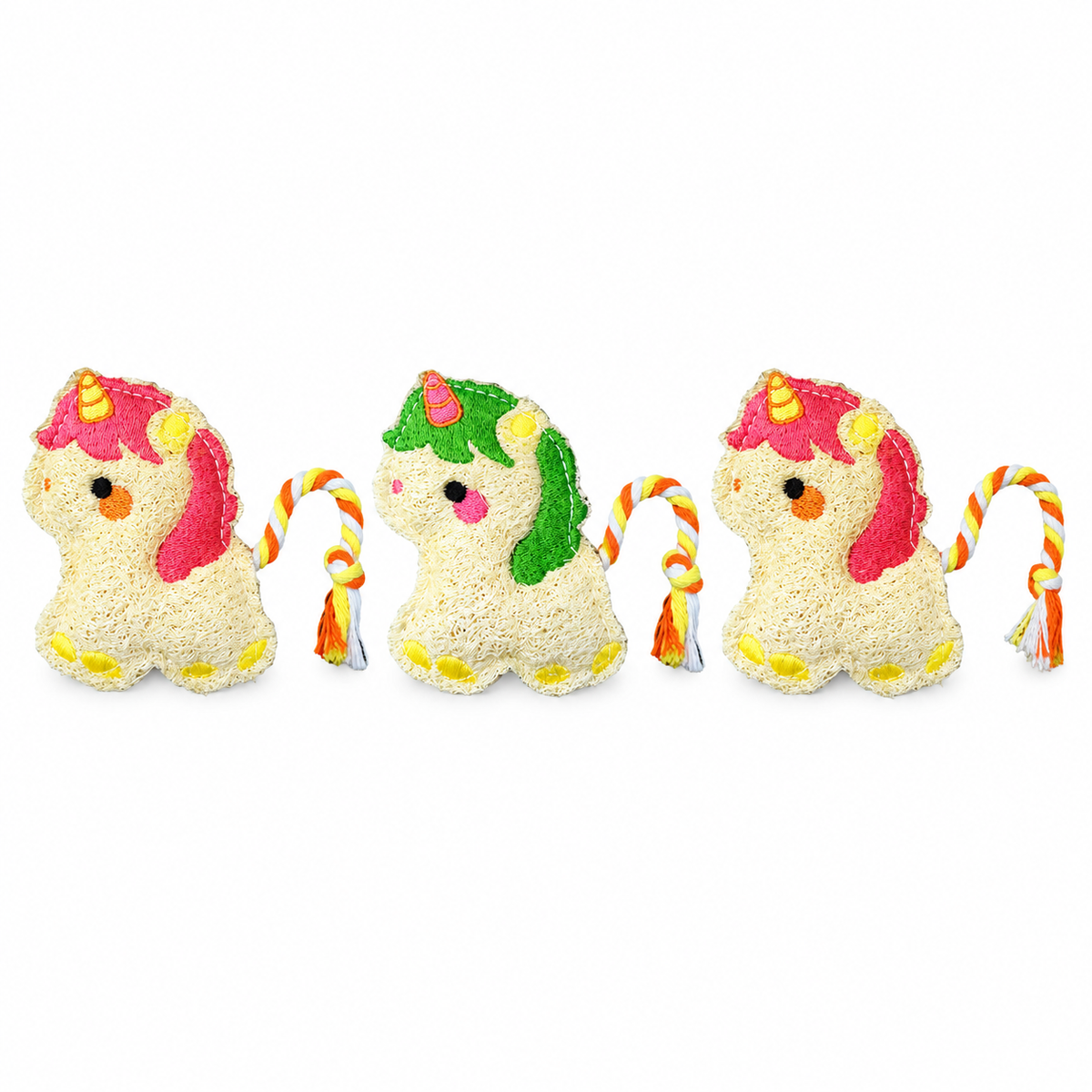 LitterBond Chubby Loofah Unicorns on white background