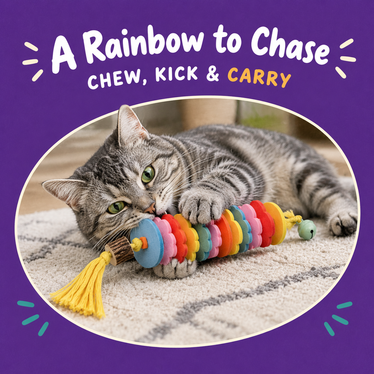 LitterBond Felt Caterpillar Chew Ropes - in use with a cat