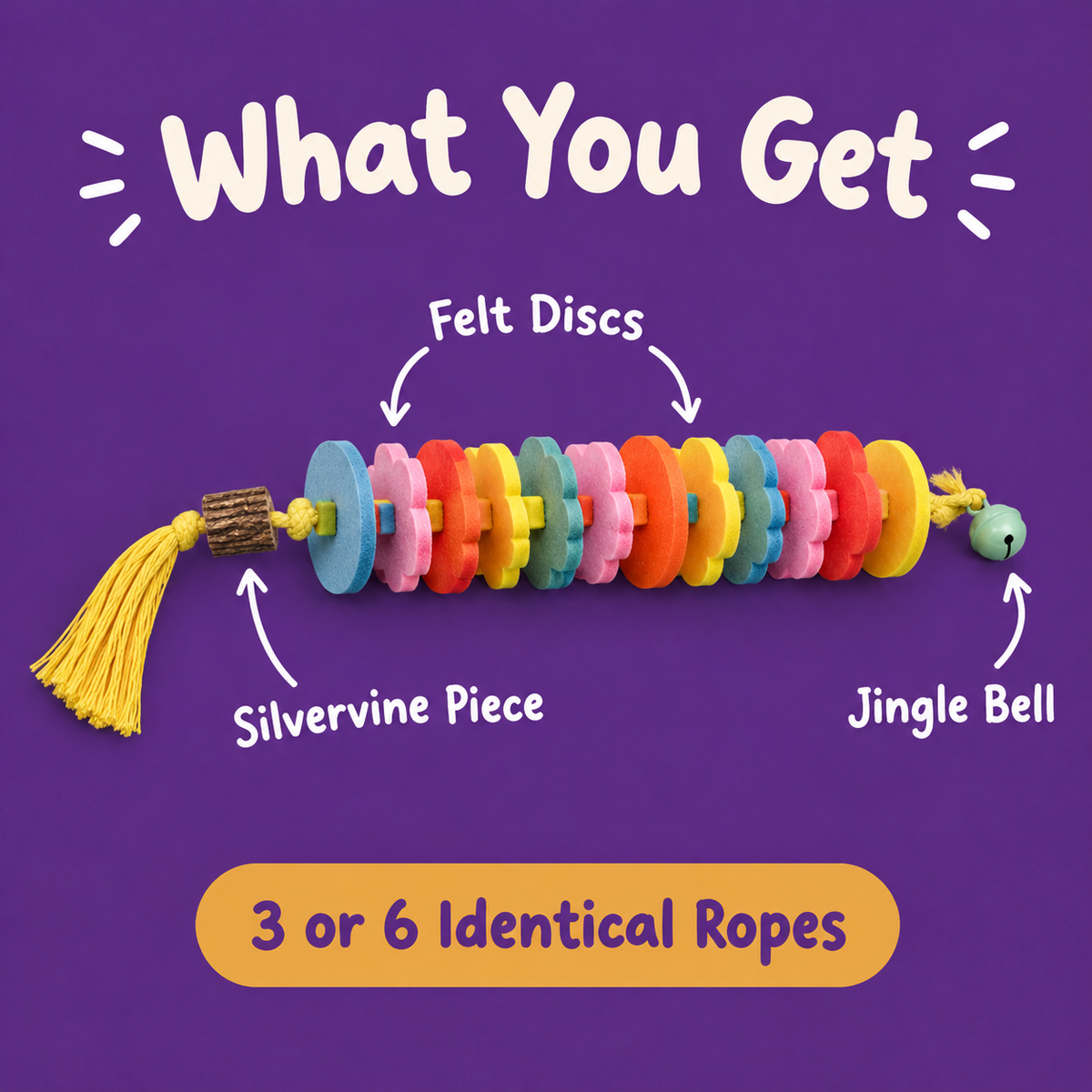 LitterBond Felt Caterpillar Chew Ropes - what you get