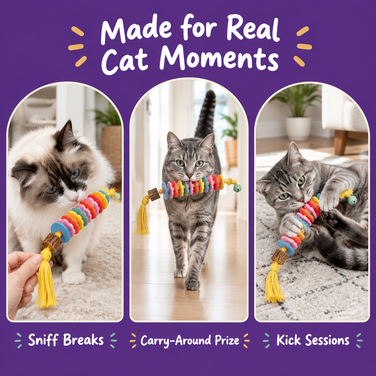 LitterBond Felt Caterpillar Chew Ropes - real cat moments