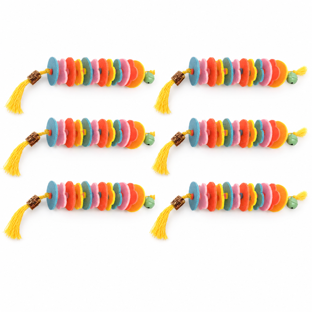 LitterBond Felt Caterpillar Chew Ropes - 6-pack on white background