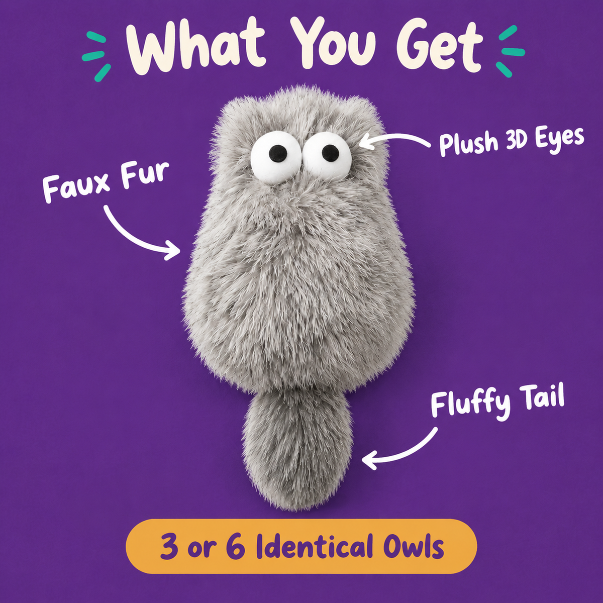 LitterBond Big-Eye Fuzzy Owl Kickers - what you get