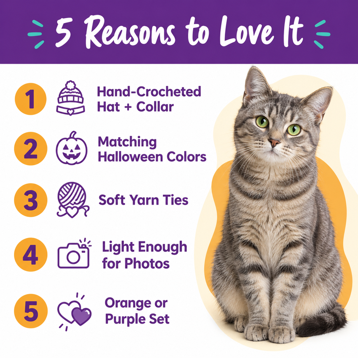 5 reasons to love the LitterBond Crochet Halloween Hat & Collar Set